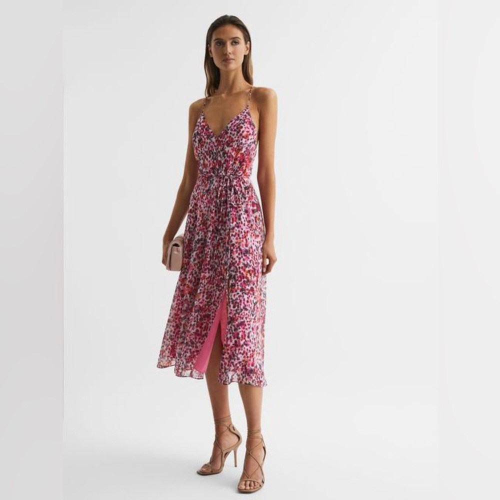 Reiss Pink Floral Midi Dress